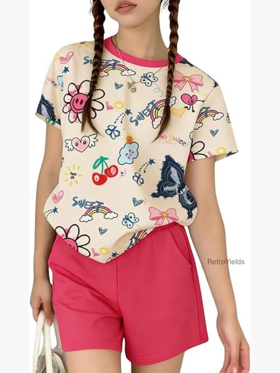 Other - Girls Butterfly Print T-Shirt and Shorts Set Summer Outfit
